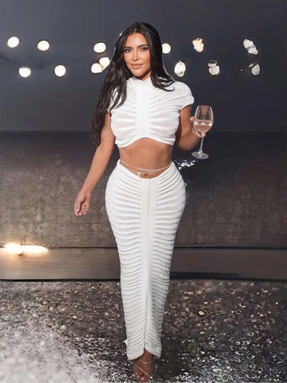 White Cutout Ribbed Maxi Skirt - Women's Stylish Evening Skirt